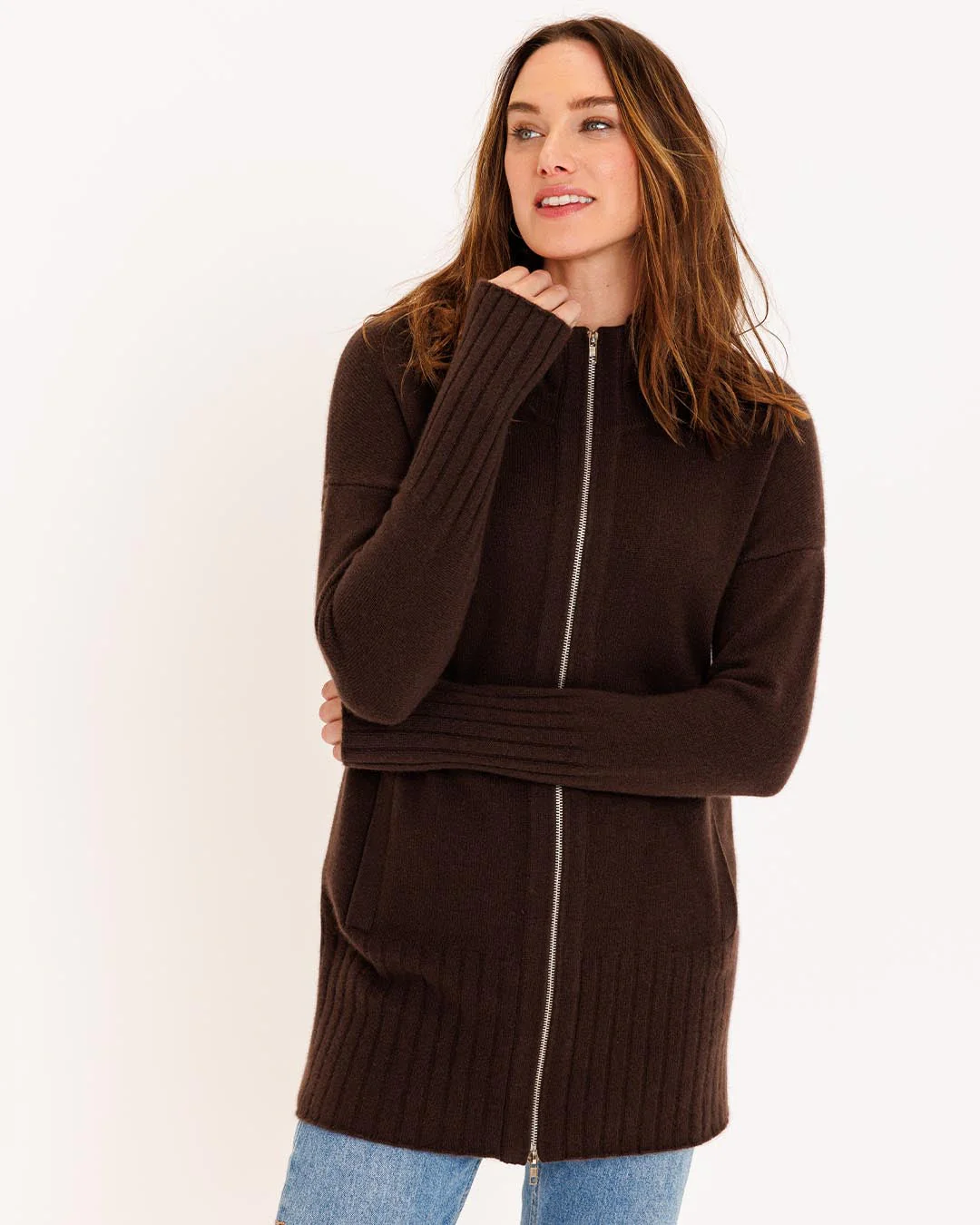 Cashmere Zip Up Cardigan - Image 3
