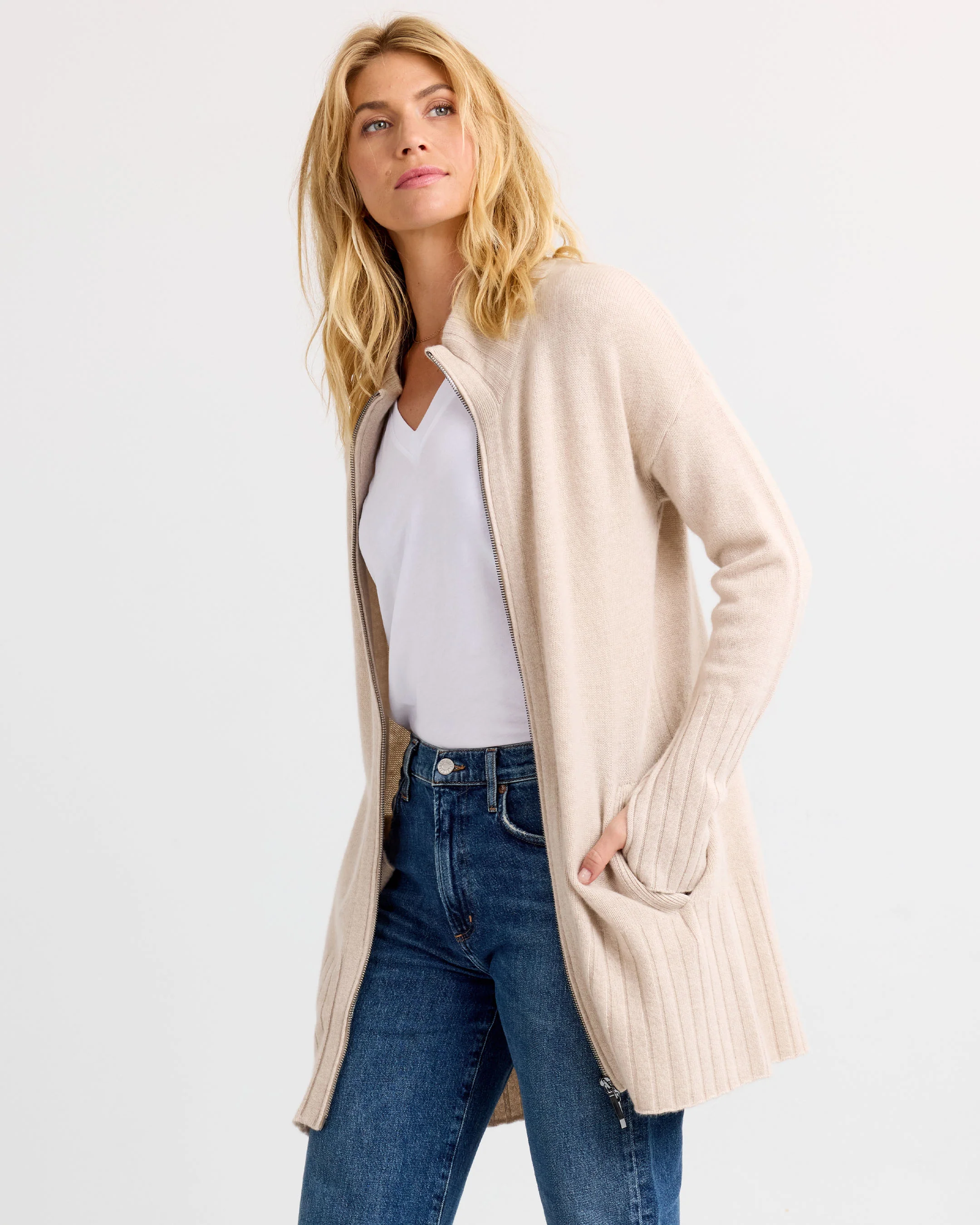 Cashmere Zip Up Cardigan - Image 3